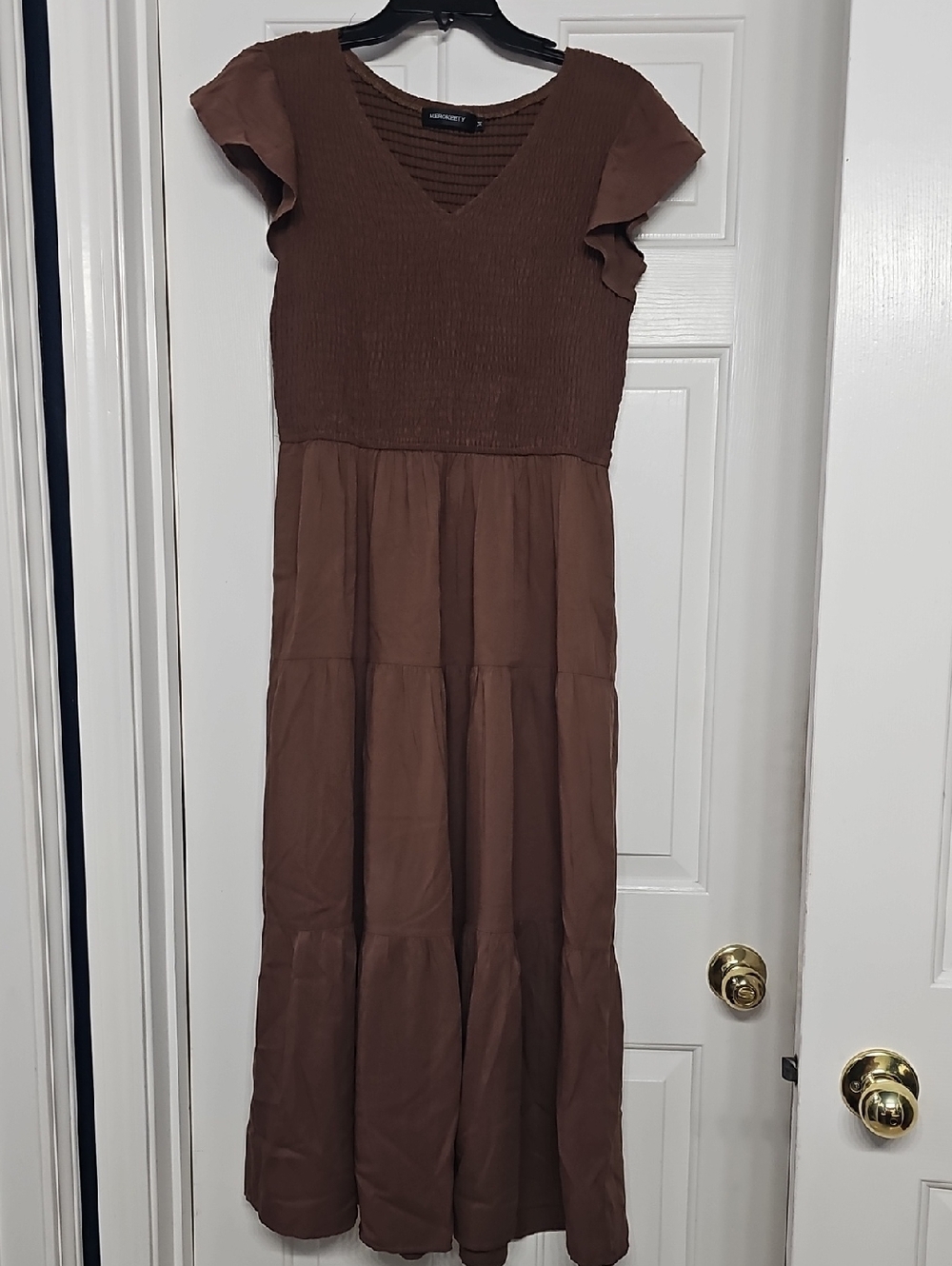 Brown Tiered V-Neck Dress
